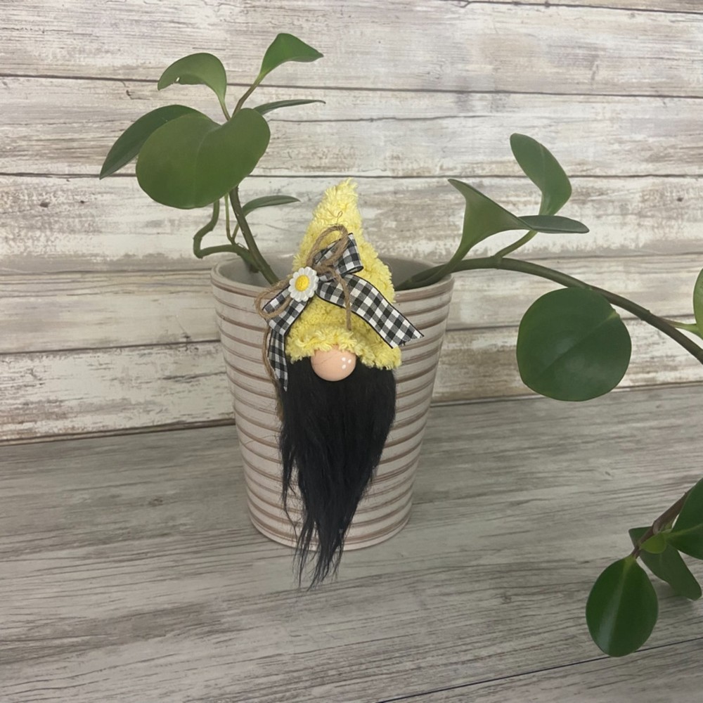 ❌SOLD❌ Vintage Yellow Chenille Silver Plated Spoon Gnome Ornament Faux Fur Black - Picture 7 of 11